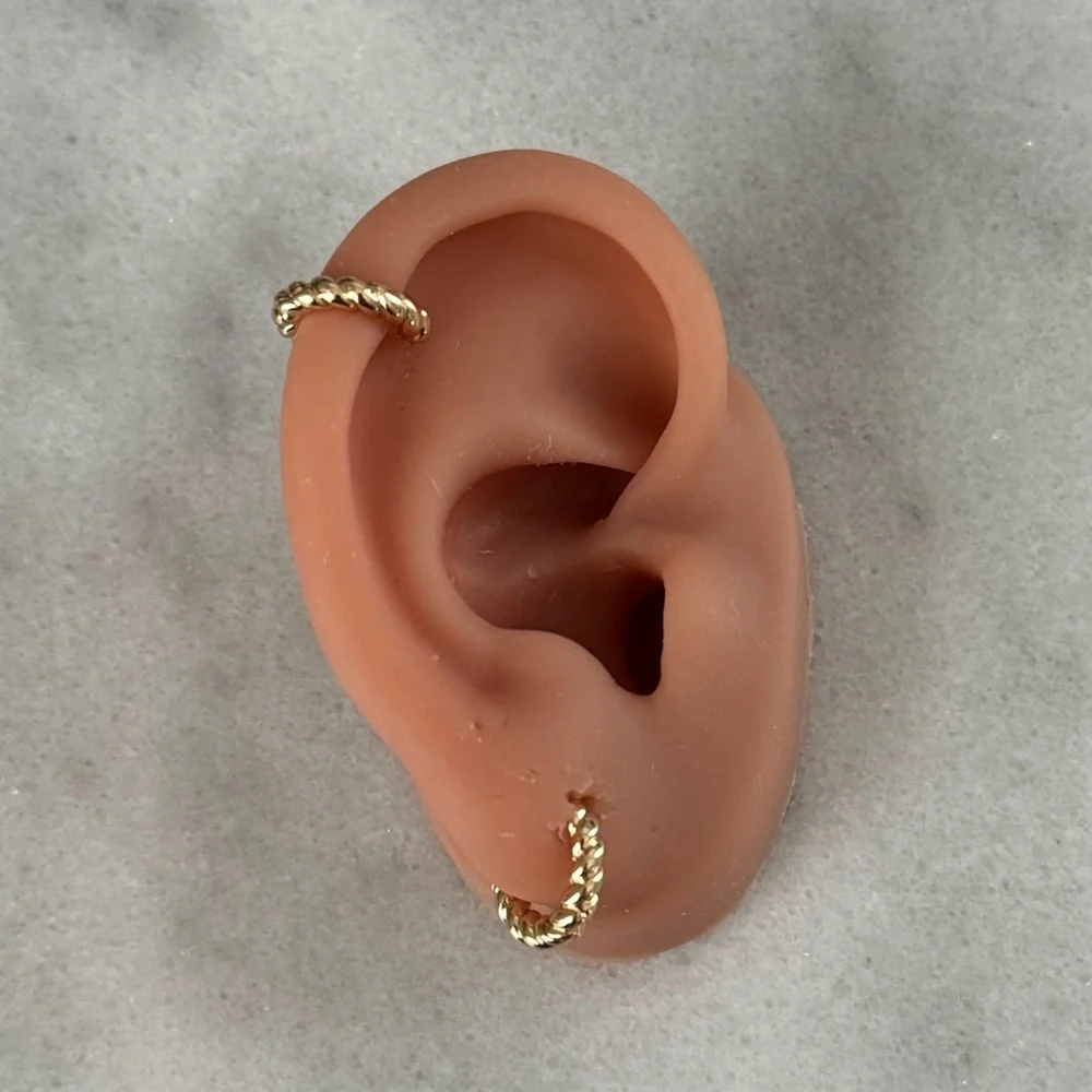 Gold Huggie Hoop Twist Crescent Earrings Brand New